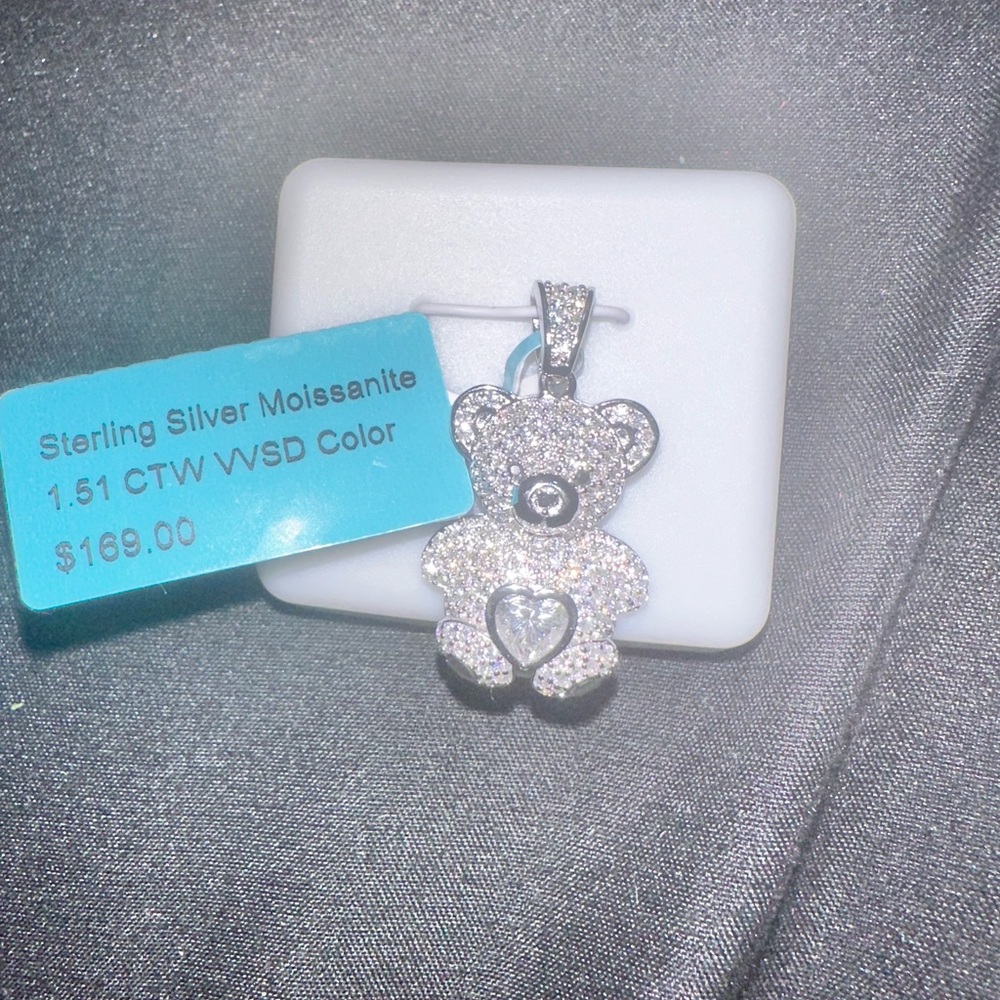 Sterling Silver Moissanite Bear Pendant